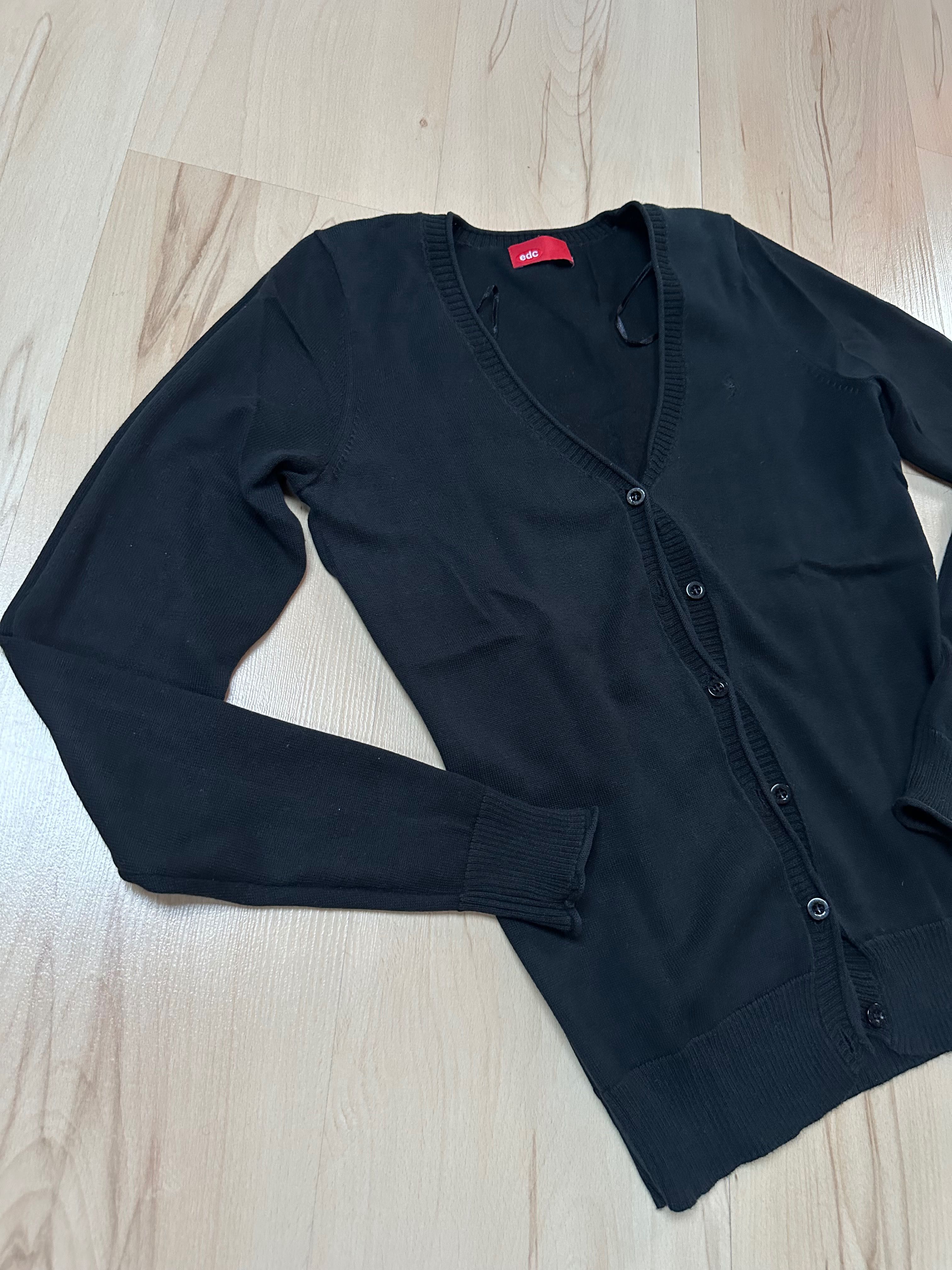 EDC by esprit bawełniany sweter guziki czarny granat damski v neck