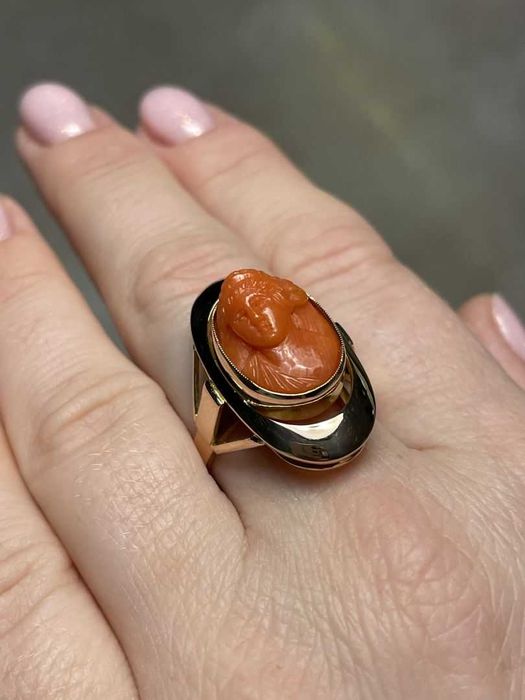 Warszawski Złoty Pierścionek - KORAL - KAMEA - 14K - 8,12g - ORNO