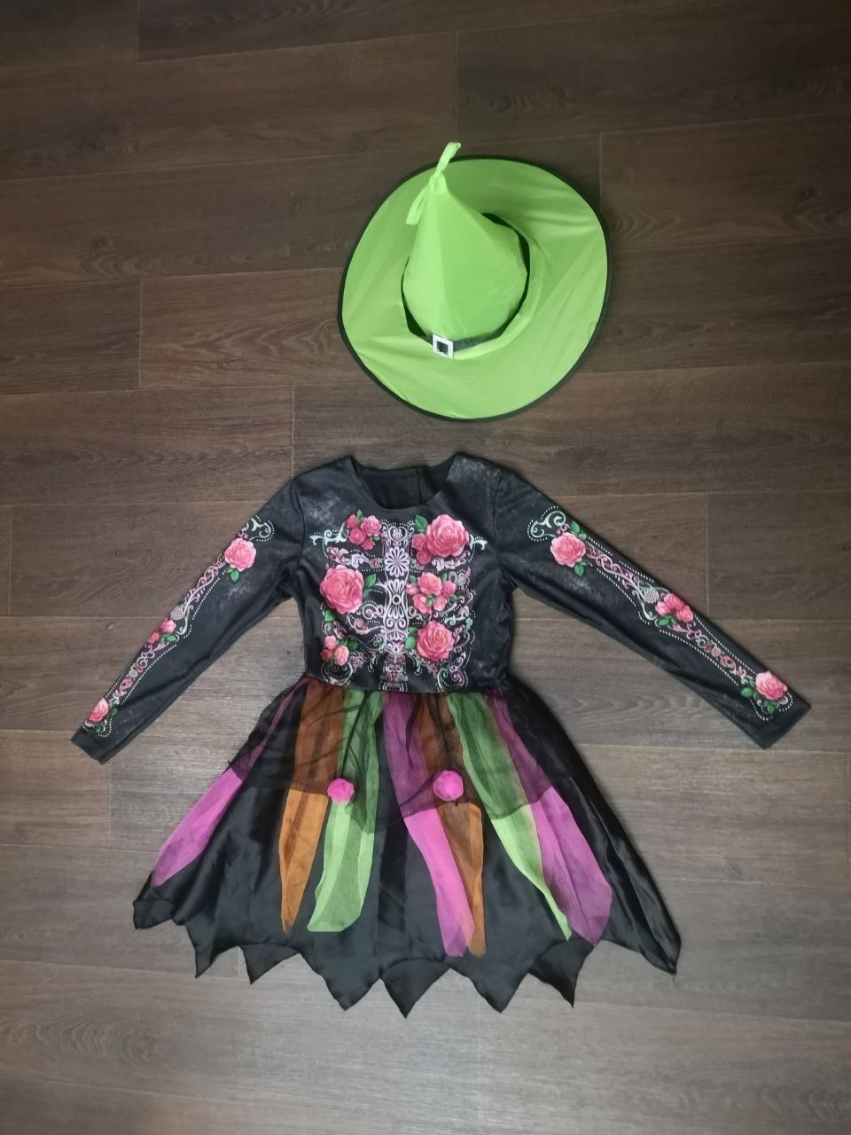 Карнавальный костюм платье ведьма шляпа скелет 9-10 лет хелоуин хэлоуи