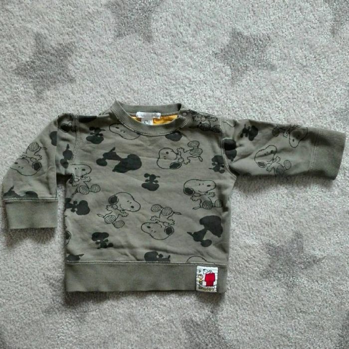 Bluza H&M 6-9m 74cm Snoopy oliwkowa modna