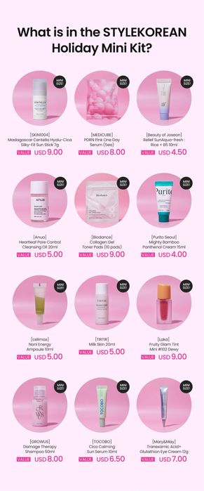 Zestaw miniaturek koreańskich kosmetyków na podróż(testowania)