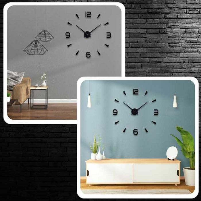 ZEGAR ŚCIENNY 3D NAKLEJANY DIY Duży 70-130CM Nowoczesny Rzymski Ściane