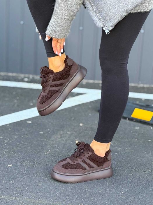 Жіночі кросівки з хутром (36–41) Шоколадні Замшеві Зимові