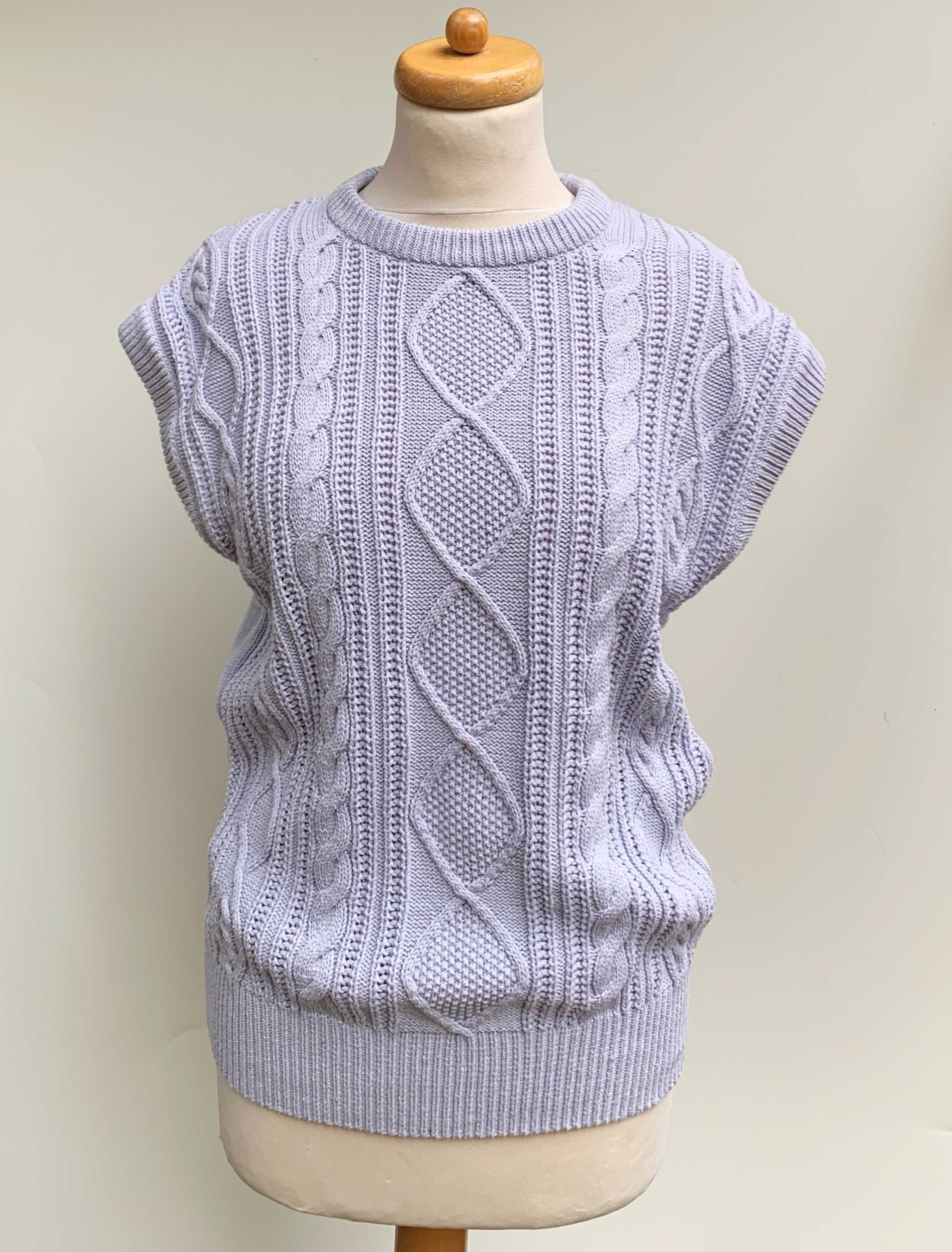 Kamizelka F&F Fioletowa Lilowa Warkocze S 36 Sweter