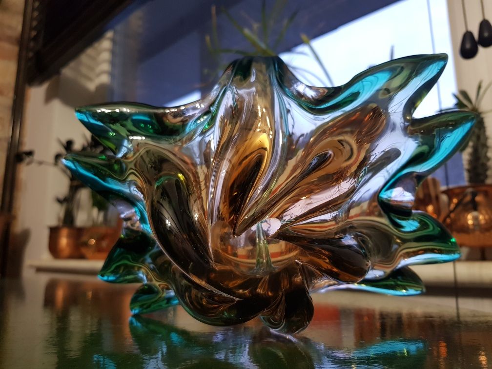 Murano Unikatowa kolekcjonerska patera koszyk szkło kolorowe zieleń