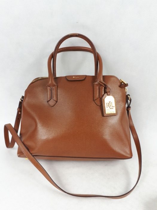 Ekskluzywna torebka RALPH LAUREN brązowa koniakowa kuferek elegancka
