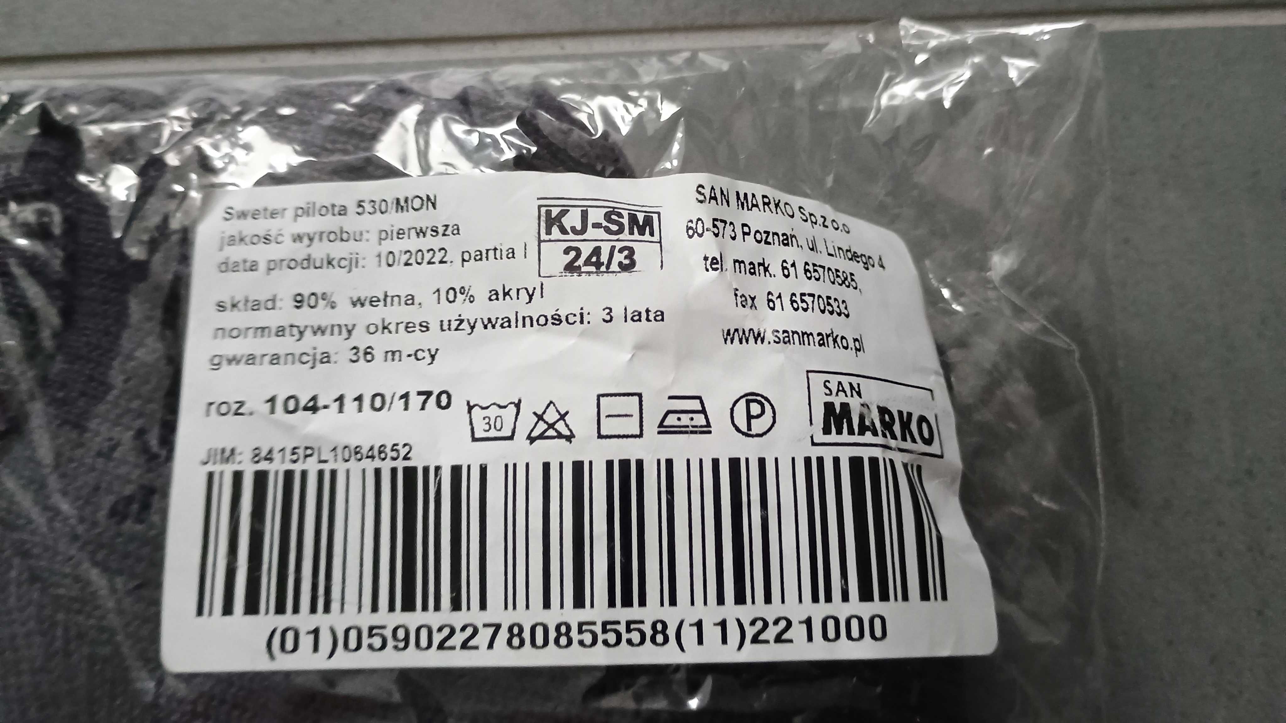 sweter pilota  104 110/170, nowy