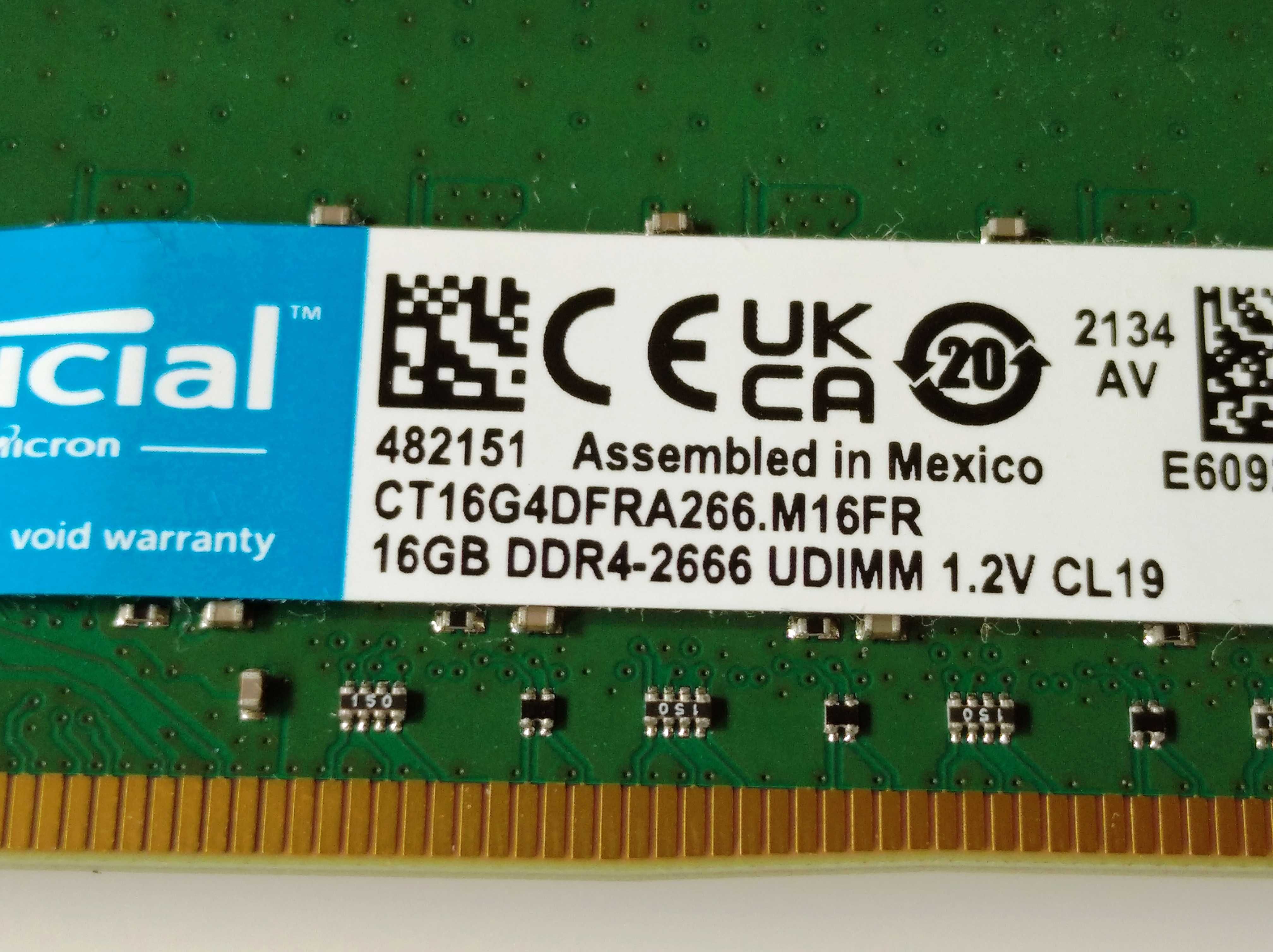 16GB DDR4 Crucial Udimm 2666Mhz