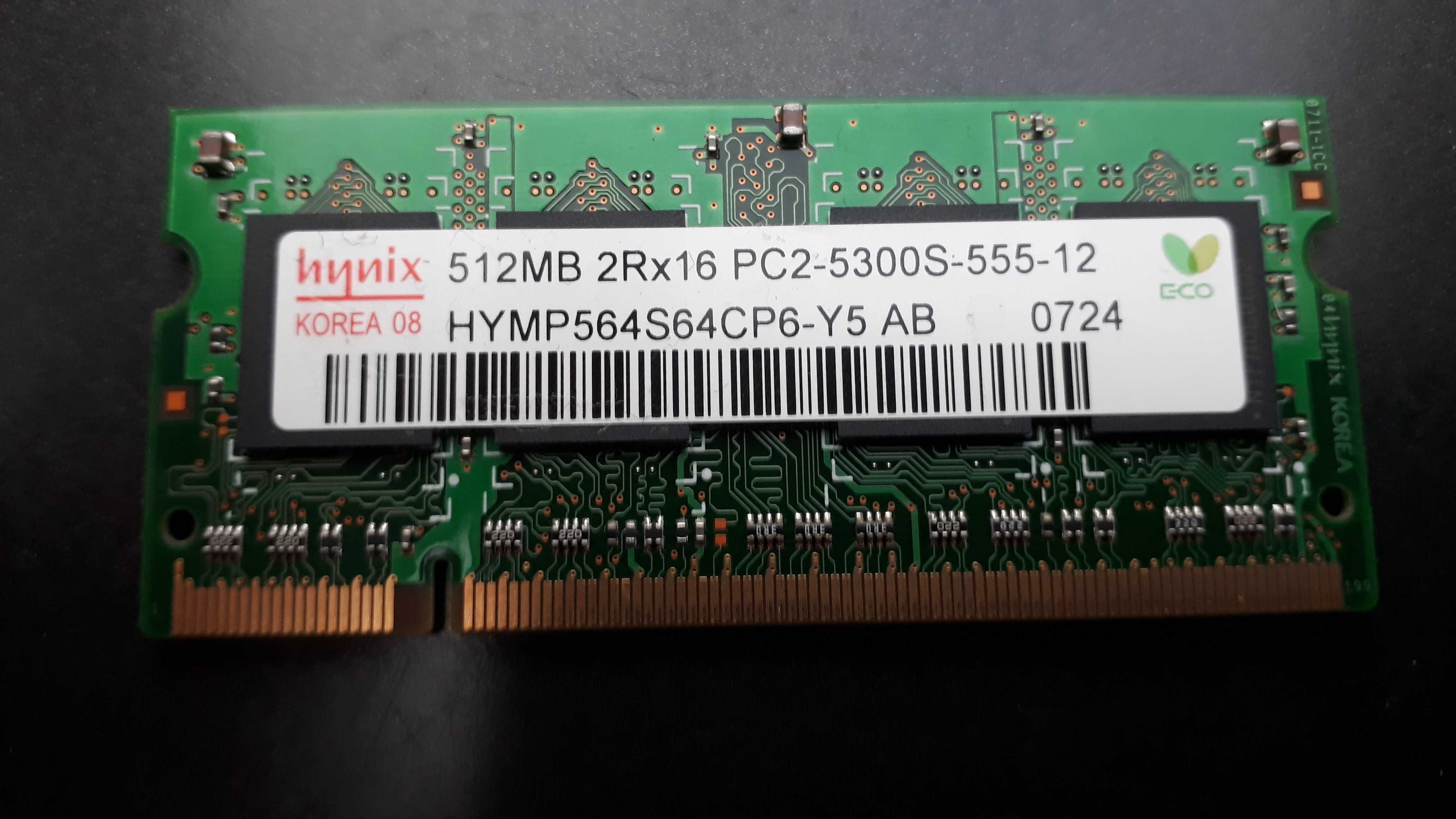 Pamięć RAM DDR2 SODIMM 1GB Samsung + 512 MB, Hynix, sprawna