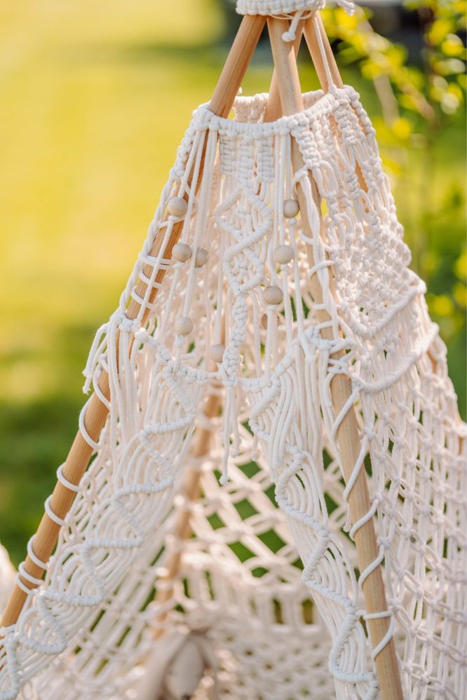 Namiot tipi z makramy, boho, tipi do sesji
