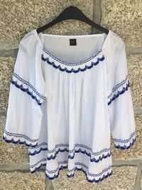 Camisola/camisa branca, boho vintage, S/M