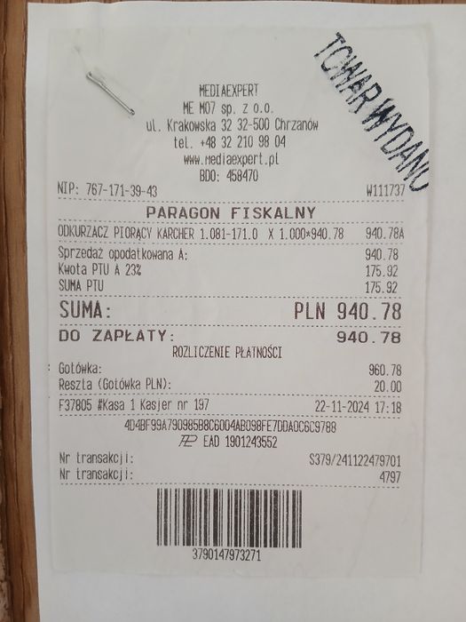 OKAZJA! Odkurzacz piorący KARCHER SE 4 Plus Special 1.081-171.0 NOWY