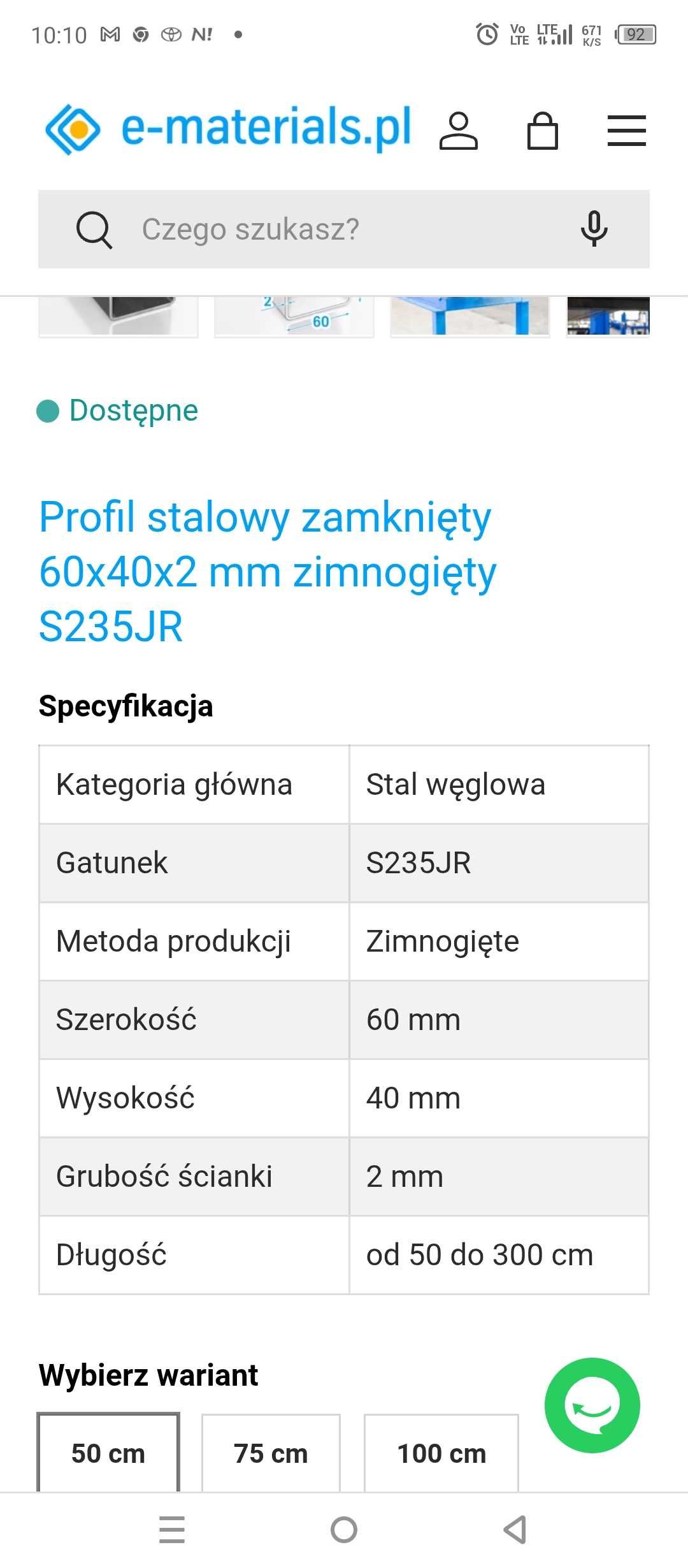 2x Profil zimno gięty pełny 60x40