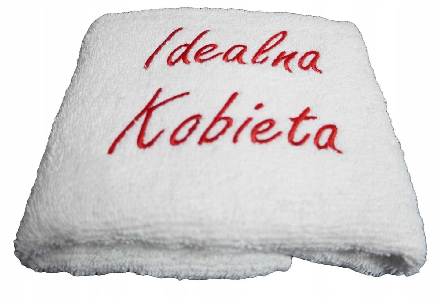 Ręcznik IDEALNA KOBIETA, biały, Walentynki, Dzień kobiet