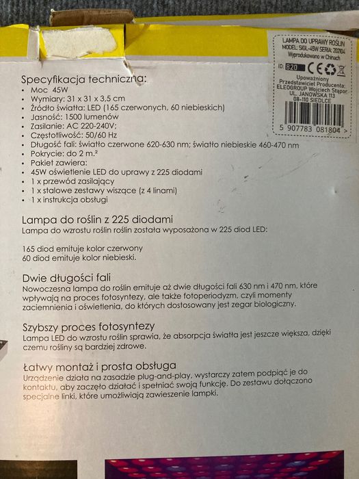 Lampa LED do wzrostu i uprawy roślin 45W 225D