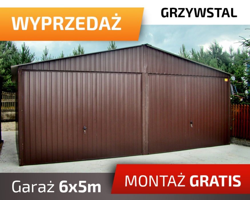 Garaż blaszany dwustanowiskowy - 6x6m -  GrzywStal