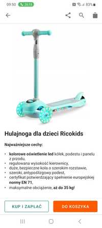 Ricokids hulajnoga miętowa świecąca Led