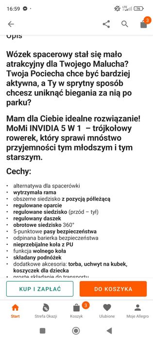 Momi INVIDIA Rowerek Trójkołowy 5w1 wolne koło