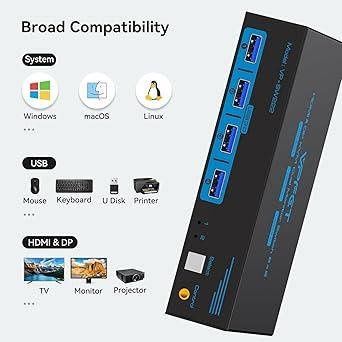 KVM переключатель VPFIT HDMI/DP для 2х мониторов,ПК,USB3.0 8K,4К