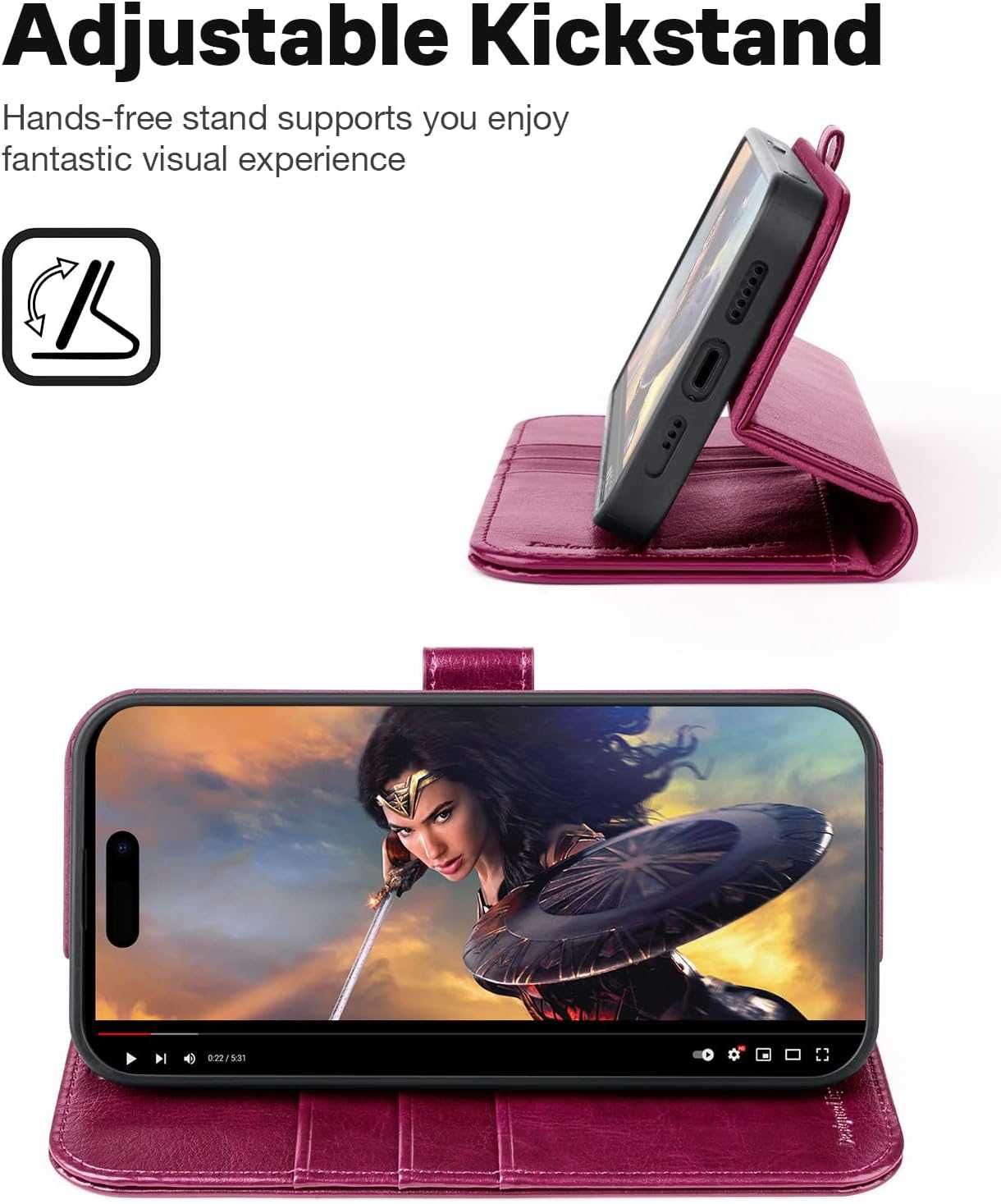 Ocase iPhone 15 Pro Max etui skórzane magsafe stojak bordowe RFID 2w1