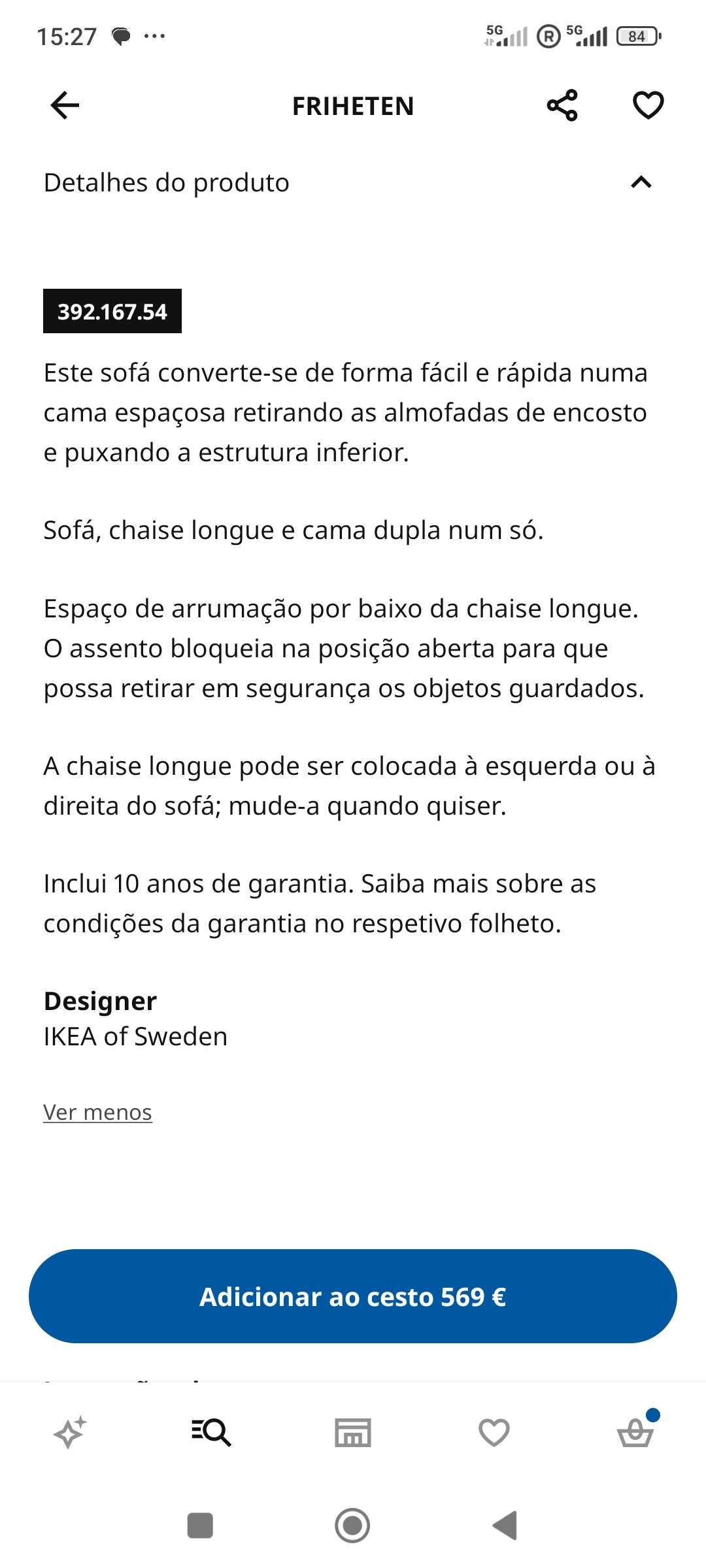 sofá-cama de canto c/arrumação Ikea