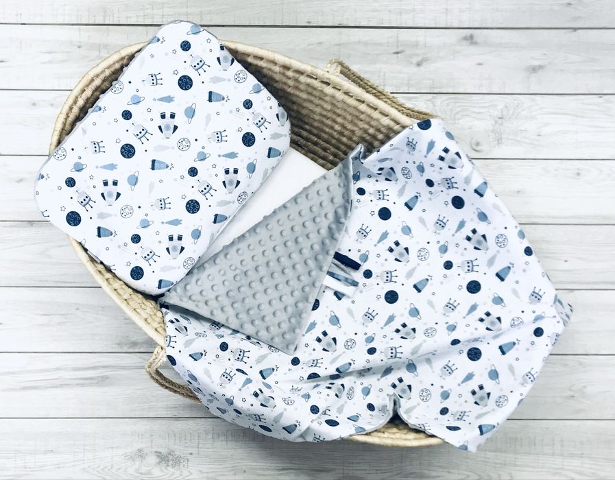 Komplet do gondoli lub kołyski 80x60 minky / kocyk dla chłopca