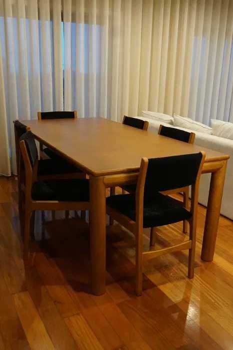 Mesa jantar + 6 Cadeiras + Móvel TV carvalho maciço como NOVOS