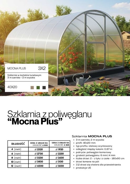 Szklarnia z poliwęglanu tunel/domek 3x4 3x6 3x8 3x10 3x12