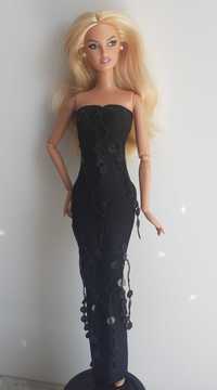 ubranko dla lalki barbie - czarna suknia z cekinami