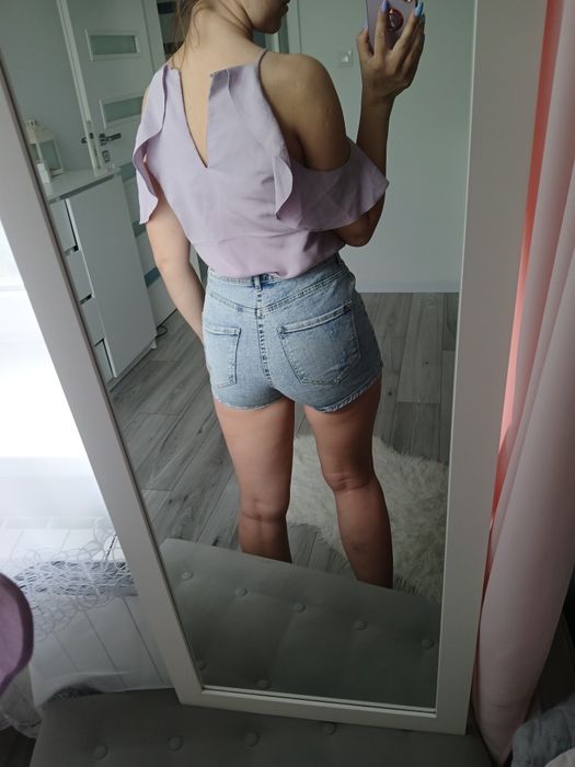 Liliowa bluzka odkryte ramiona new look