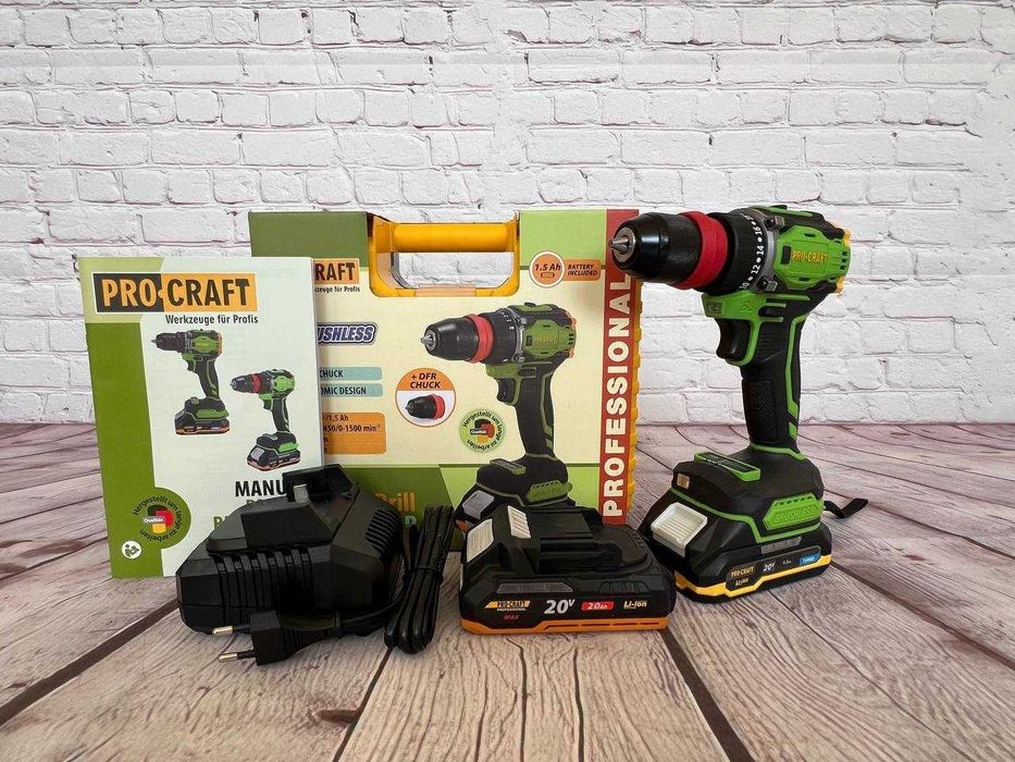 Шуруповерт Procraft PA18 Pro 20В, 1.5Аг, кейс Безщітковий