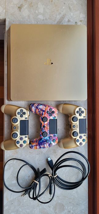PS4 Slim GOLD Limited Edition + 3 pady + kable – 100% sprawna