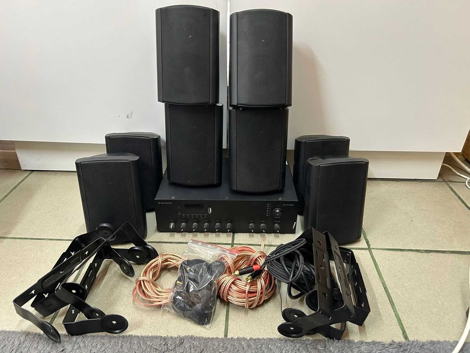 Monacor PA-812DAP - cyfrowy wzmacniacz miksujący + kable +8 głośnikow
