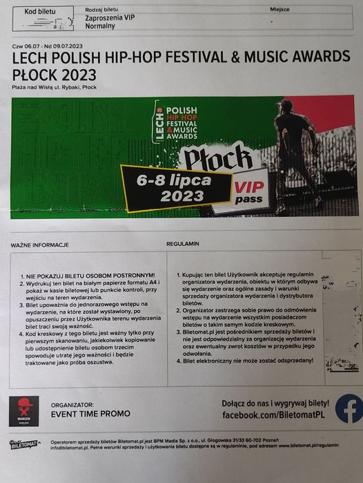 Bilet Karnet VIP Polish Hip Hop Festival PLHH 2023 3 dni