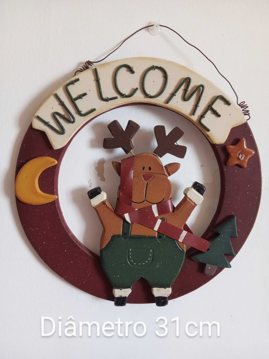 Decoração porta Natal, Guirlanda Coroa Rena