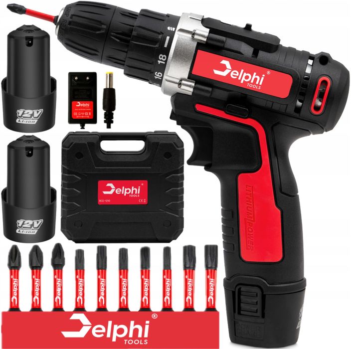 Wiertarko Wkrętarka Akumulatorowa 12V 2xAku Walizka Bity Delphi
