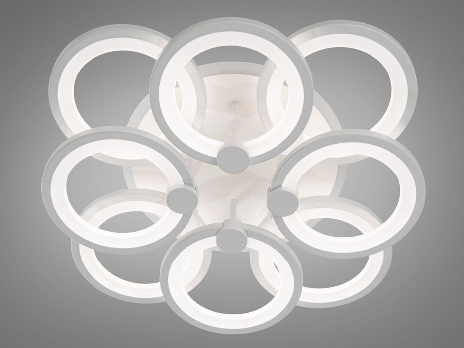 Біла люстра led кільця з дімером та LED підсвічуванням, 150W