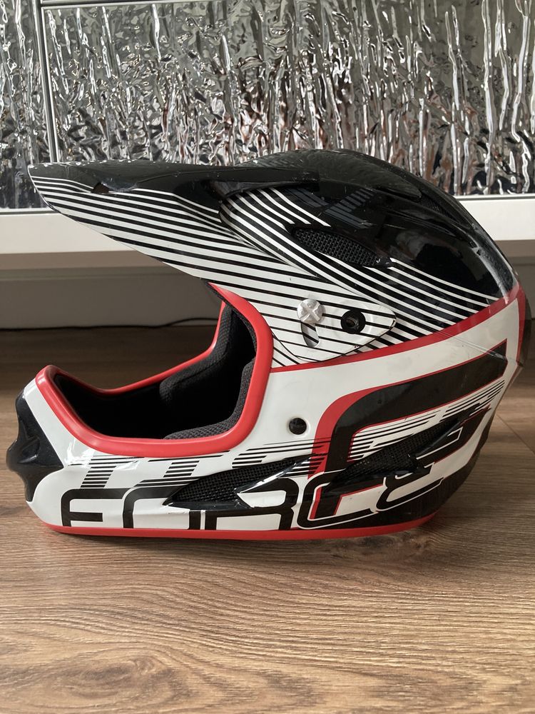 Kask FORCE TIGER downhill, czarno-biało-czerwony