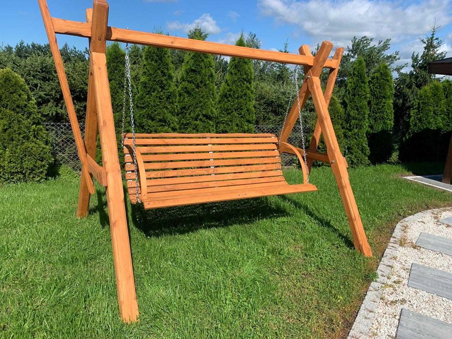 Huśtawka ogrodowa ławka 180 cm grube belki zacinane 10x10 cm montaż