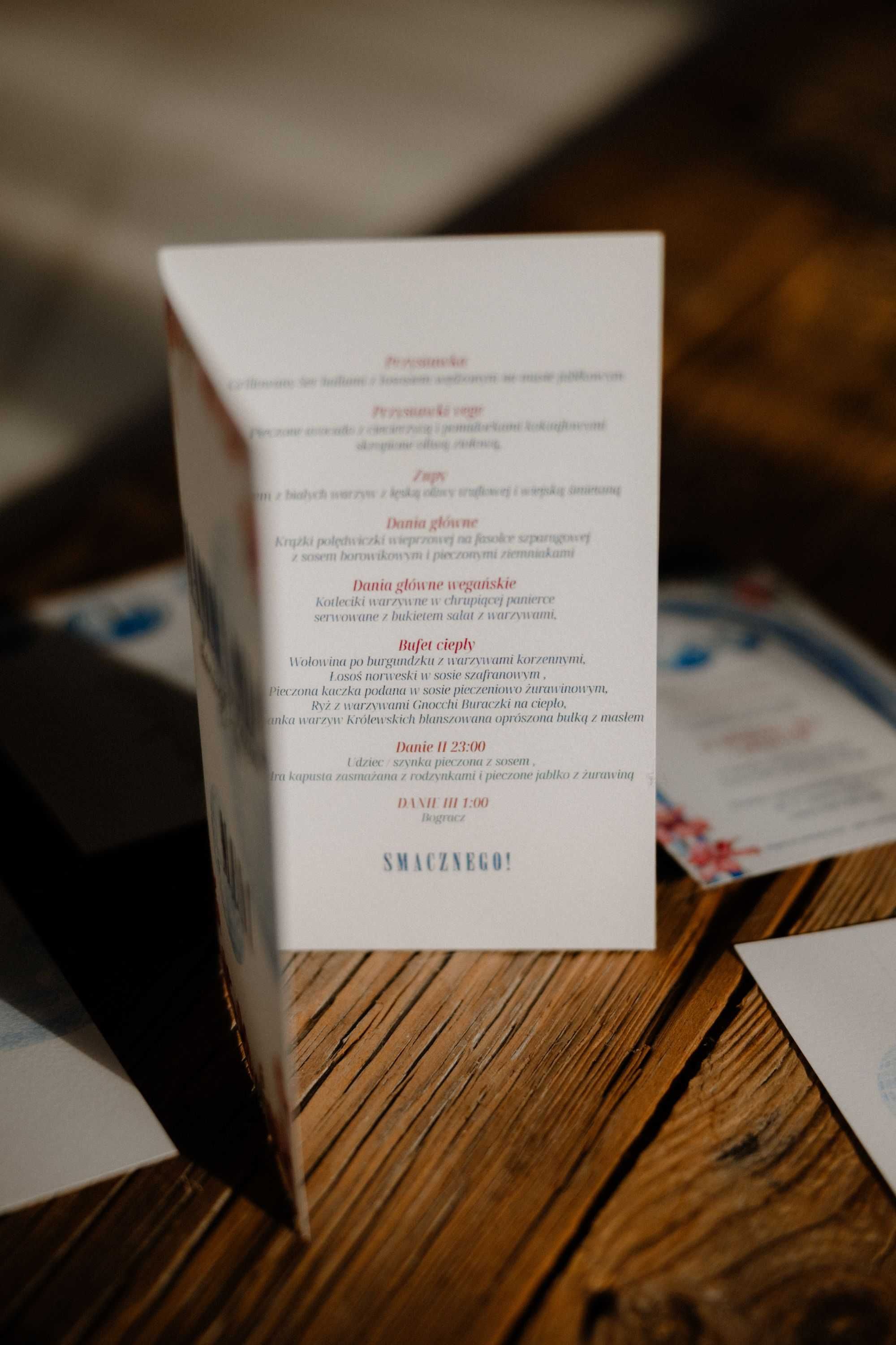 Menu na stół weselny  Mamma Mia