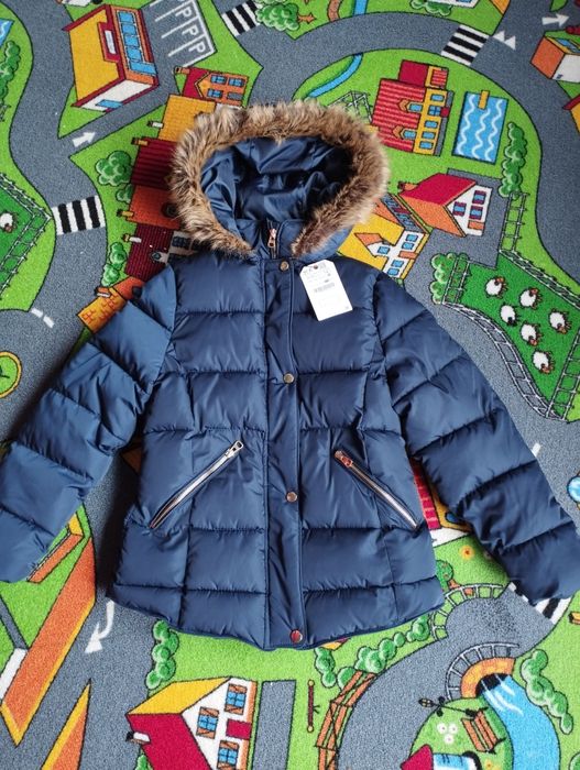 Kurtka zimowa ocieplana dziewczęca granatowa r. 128/152