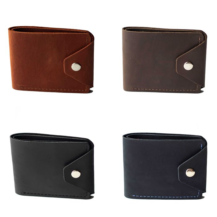 Гаманець Klapan з натуральної шкіри чорний з фіксацією на кнопці