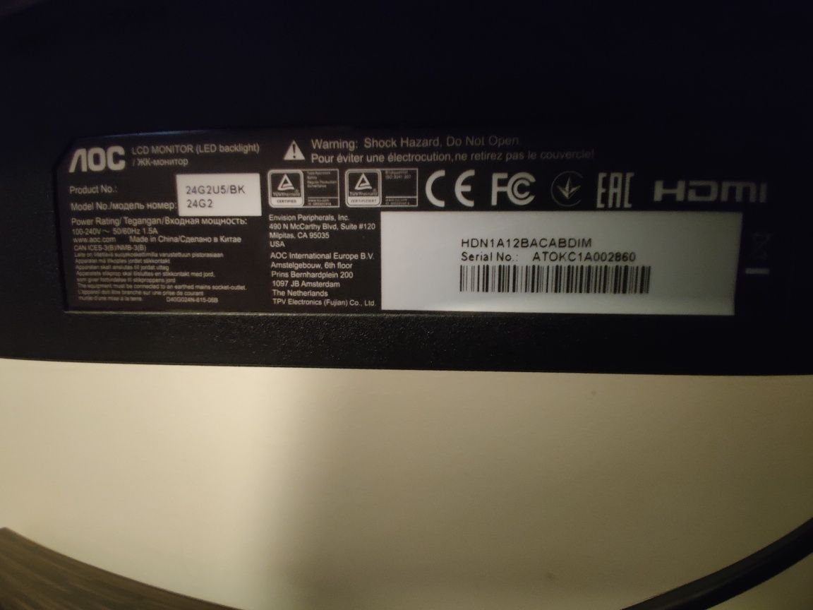Monitor AOC 24' 75hz 24G2U/BK