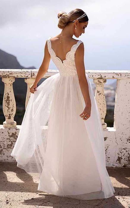 Suknia ślubna #6 ecru linia A haft szerokie ramiączka rozmiar 36 S