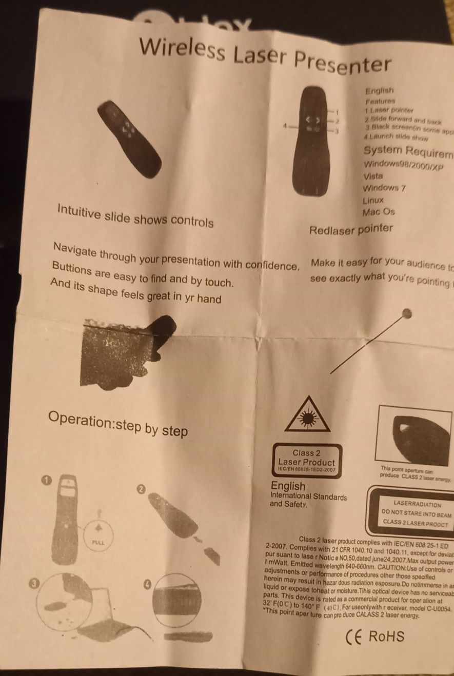 Wskaźnik laserowy bezprzewodowy czerwone światło Windows Mac OS Linux