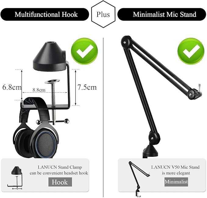 LANUCN Mic Arm 2nd Generation Ulepszony Wysięgnik Mikrofonowy Zacisk