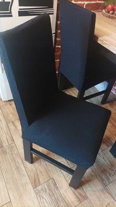 NOWY zestaw pokrowców na krzesło czarny elastyczny 6 sztuk