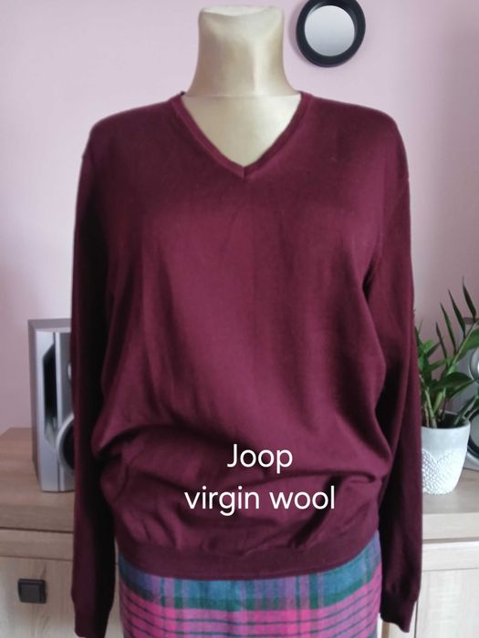 Joop elegancki Sweter r.XL 100% schurwolle,bordowy·