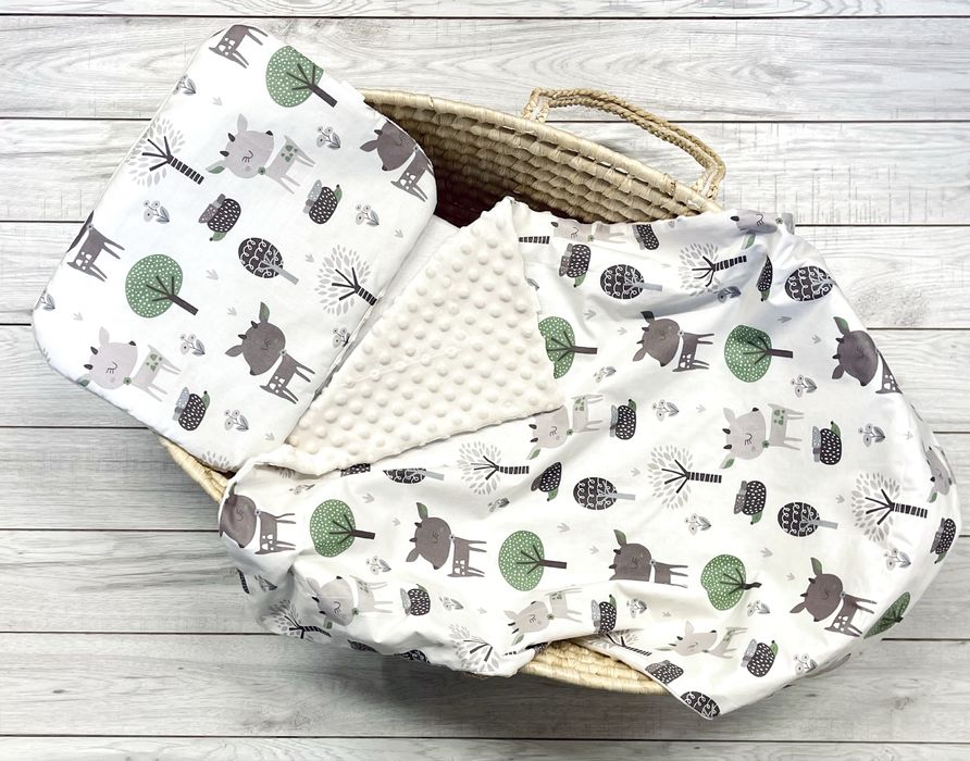 Komplet do gondoli lub kołyski 80x60 minky / kocyk dla chłopca