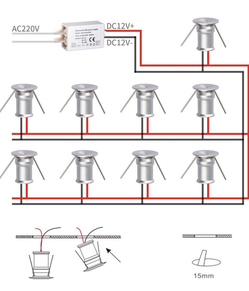 Mini diody LED spotlight  1 W 12 V, kąt świecenia 120 stopni